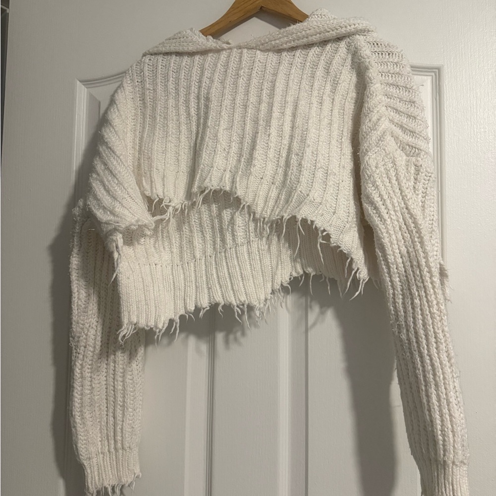 Wildfox Cropped White Knit Sweater